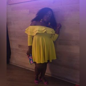 Yellow strapless mini dress